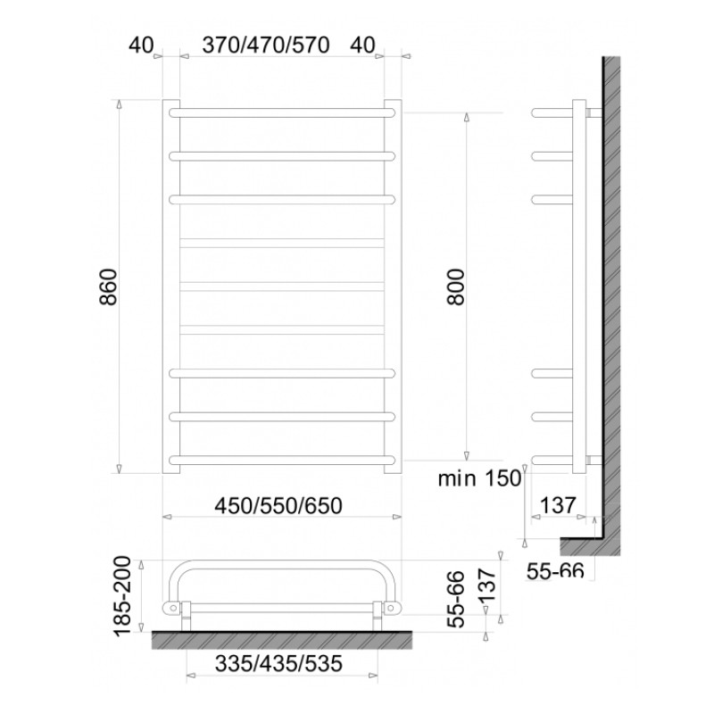 Электрический полотенцесушитель сухого типа Polywarm Afla ED9/55 Sensor