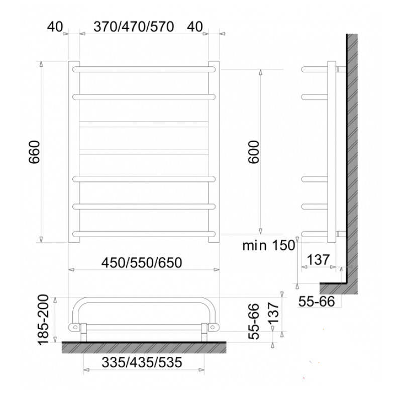 Електрична сушарка для рушників сухого типу Polywarm Afla ED7/65 (660*650мм) 