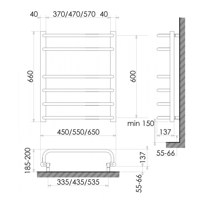 Электрический полотенцесушитель сухого типа EU6/55 Sensor