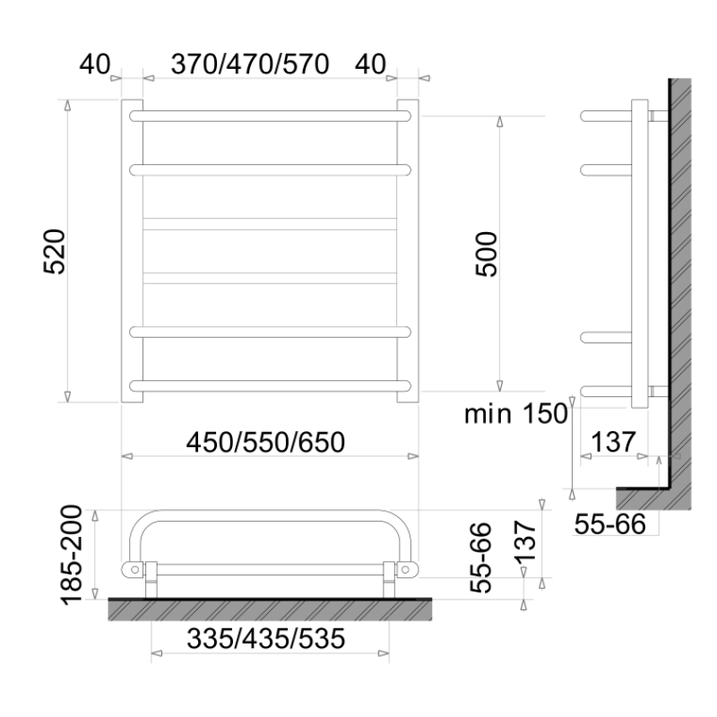 Електричний сушка для рушників сухого типу Polywarm Afla ED6/45 (520*450мм)