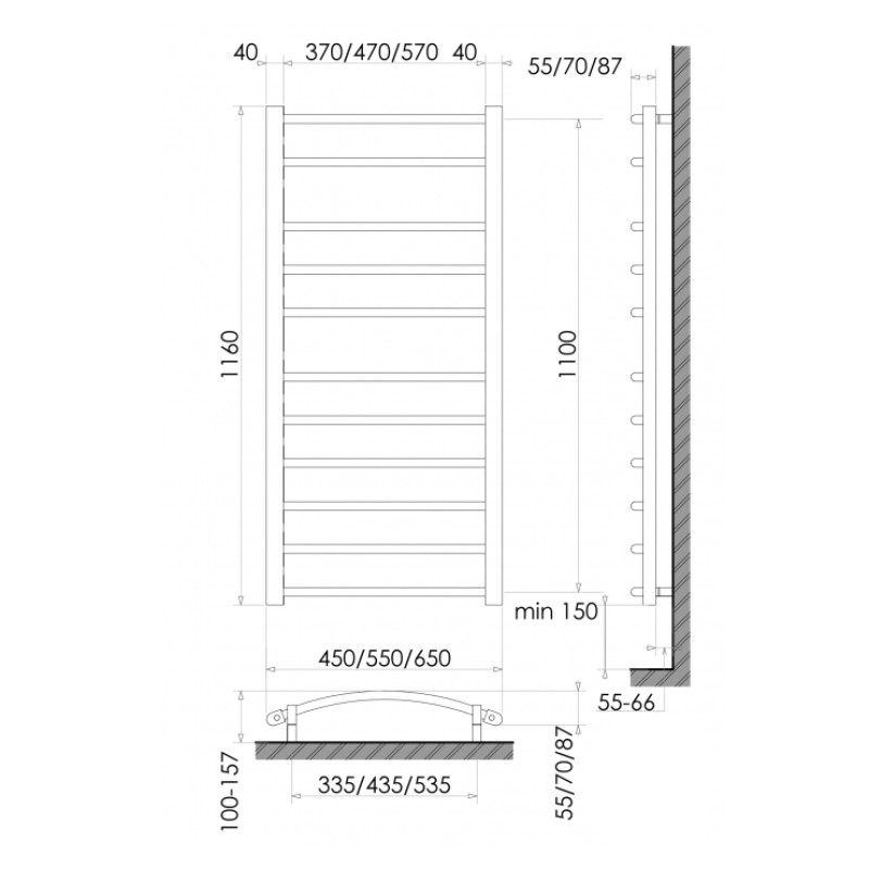 Электрический полотенцесушитель сухого типа Polywarm Welt ED11/45 (1160*450мм) Sensor