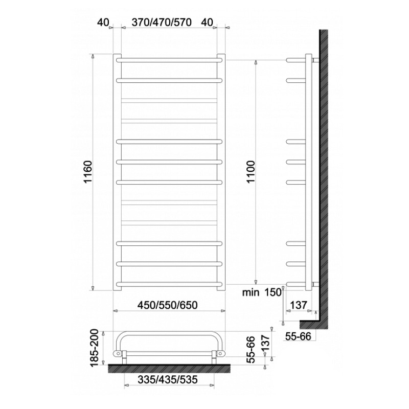 Электрический полотенцесушитель сухого типа Polywarm Afla ED12/65 (1210*650мм)