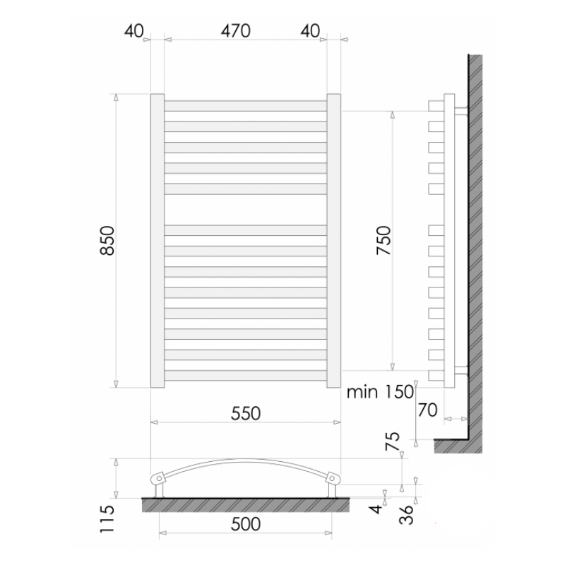 Водяна сушка для рушників Polywarm WK13/55 (850*550мм)
