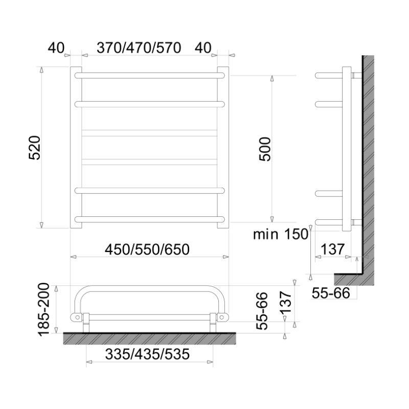 Електрична сушарка для рушників сухого типу Polywarm Afla ED6/55 Sensor (520*550мм)
