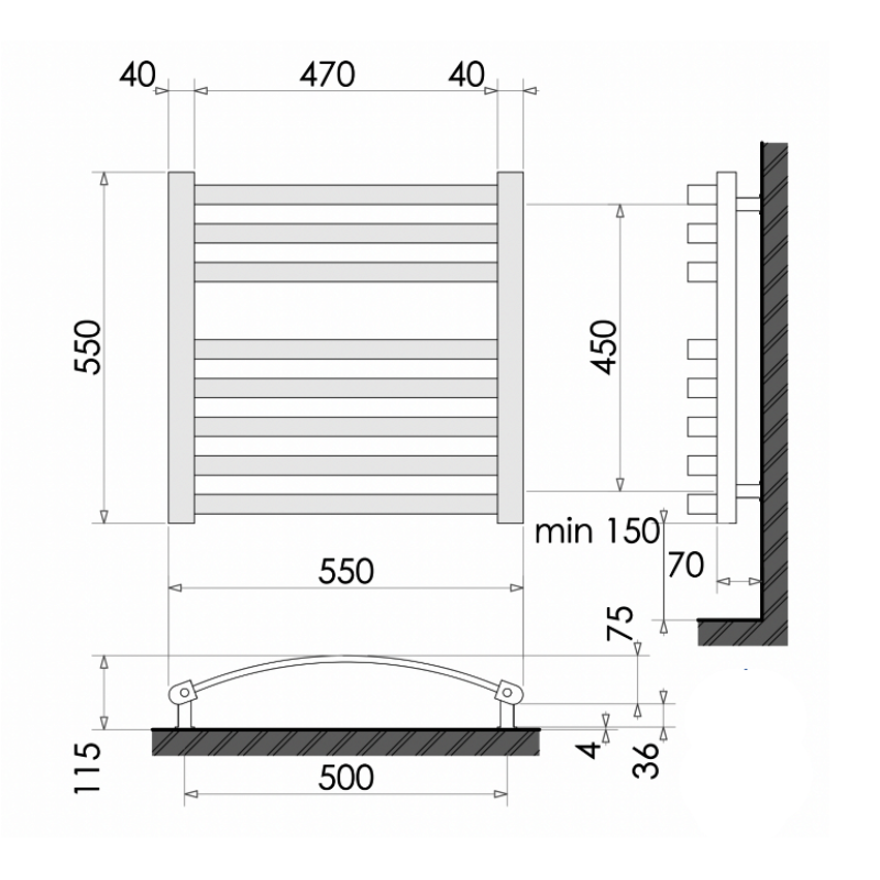 Водяна сушка для рушників Polywarm WK8/55 (550*550мм)