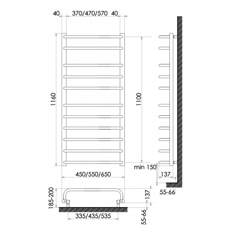 Электрический полотенцесушитель сухого типа EU11/55 Sensor