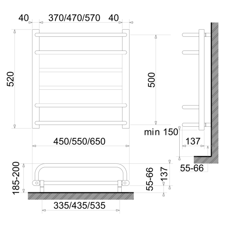 Електричний сушка для рушників сухого типу Polywarm Afla ED6/55 (520*550мм)
