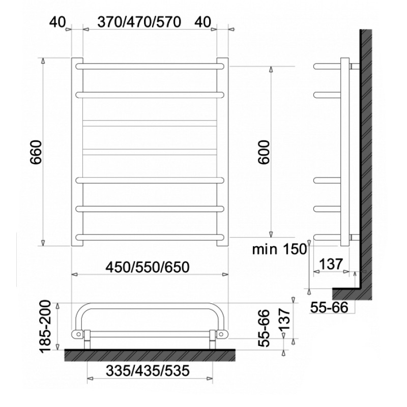 Електрична сушарка для рушників сухого типу Polywarm Afla ED7/45 Sensor (660*450мм)