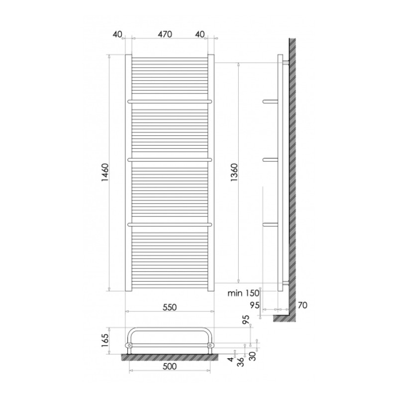 Водяна сушка для рушників Polywarm WD30/55 (1420*550мм)