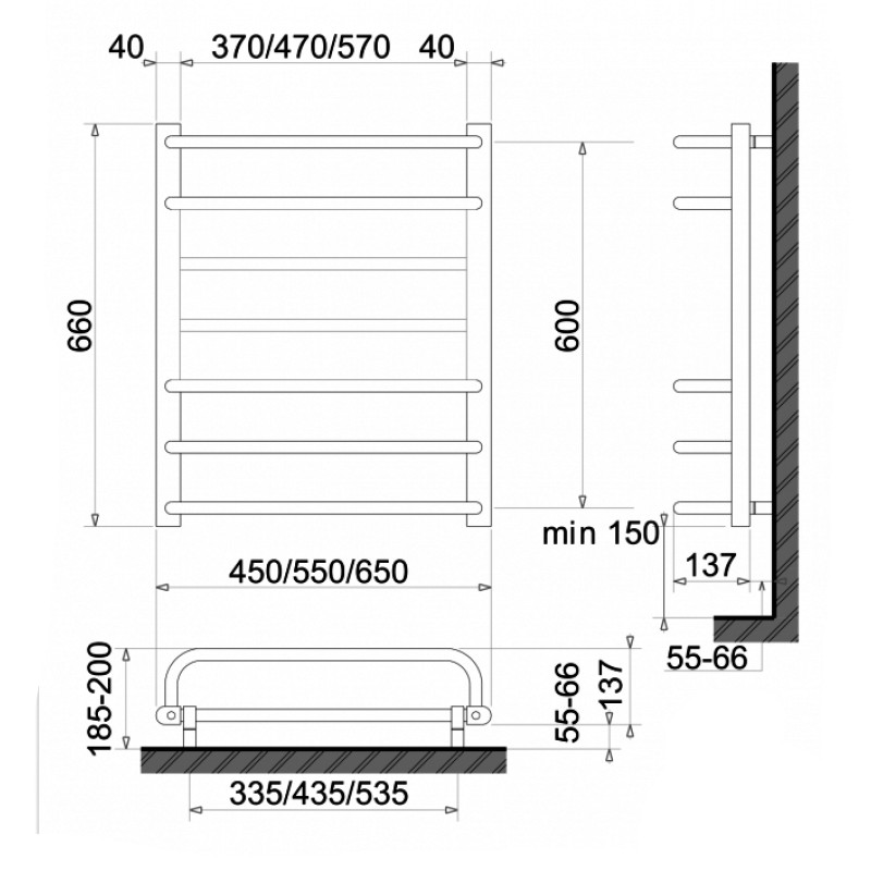 Электрический полотенцесушитель сухого типа Polywarm Afla ED7/55 (660*550мм)