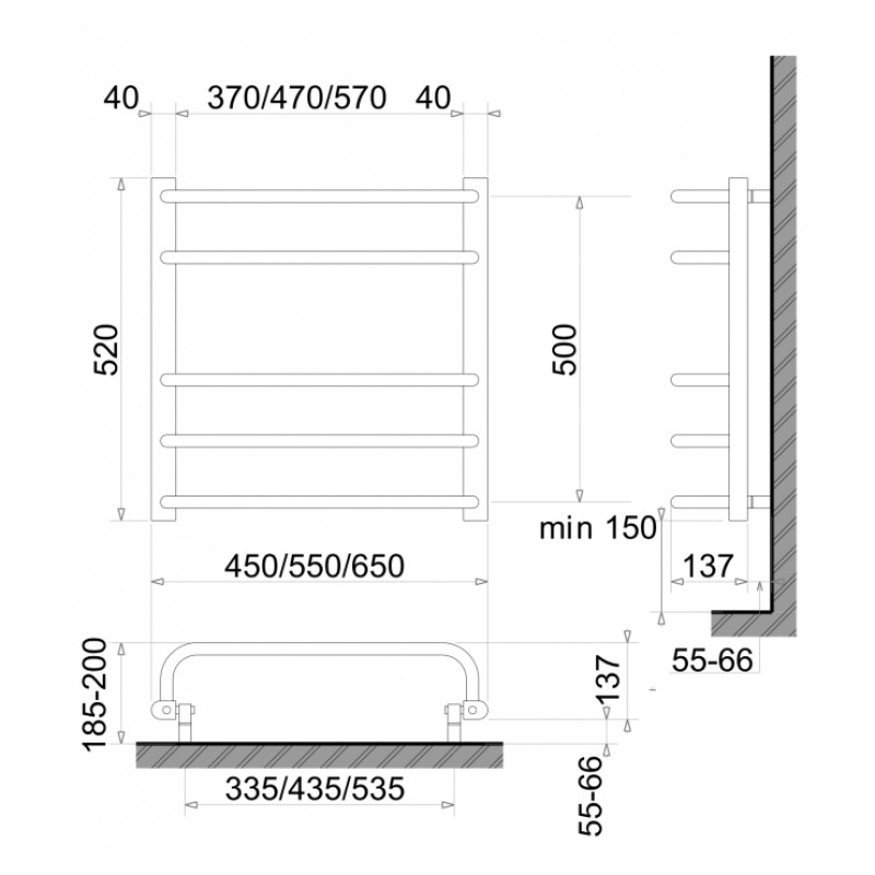 Электрический полотенцесушитель сухого типа EU5/45 Sensor