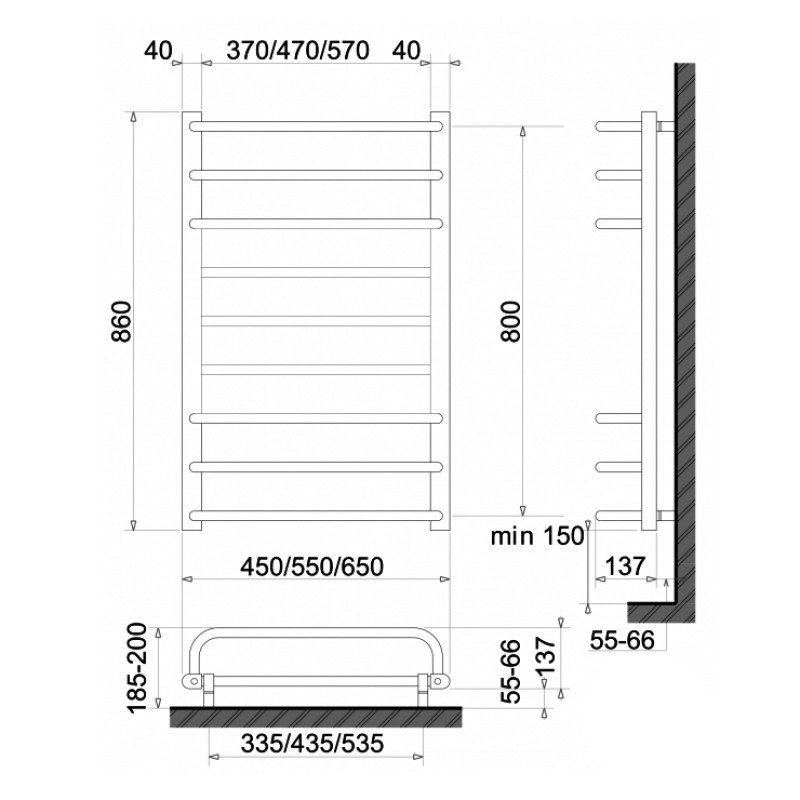 Електрична сушарка для рушників сухого типу  Polywarm Afla ED9/55 (860*550мм)