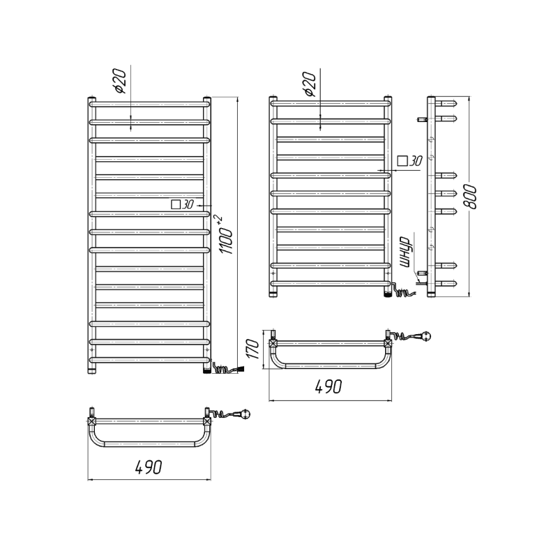 Электрический полотенцесушитель Mario Премиум Люкс-I 1100х500 (2.2.1410.03.P)