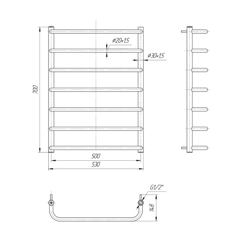 Полотенцесушитель Mario Стандарт 700х530/500 (1.1.0205.01.P)