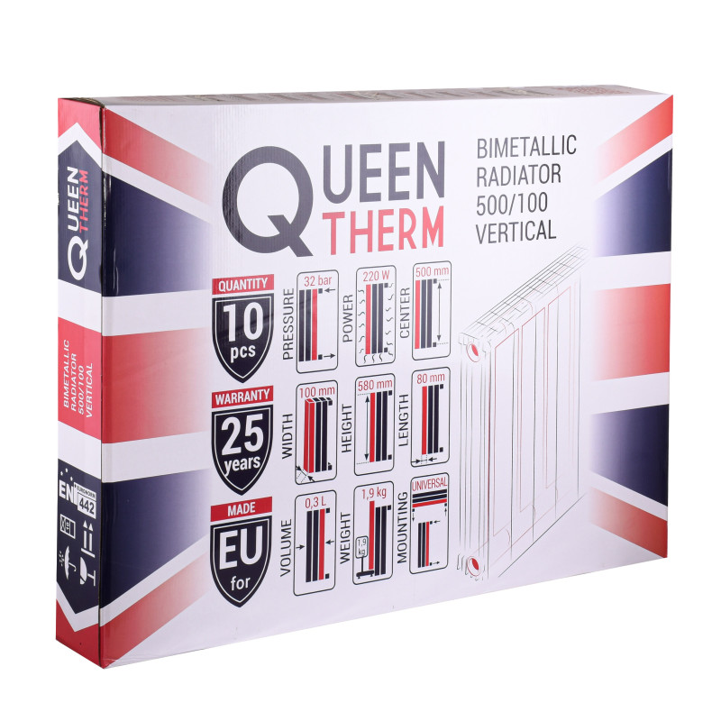 Біметалевий радіатор   QUEEN THERM 500/100 VERTICAL  (10 секцій)