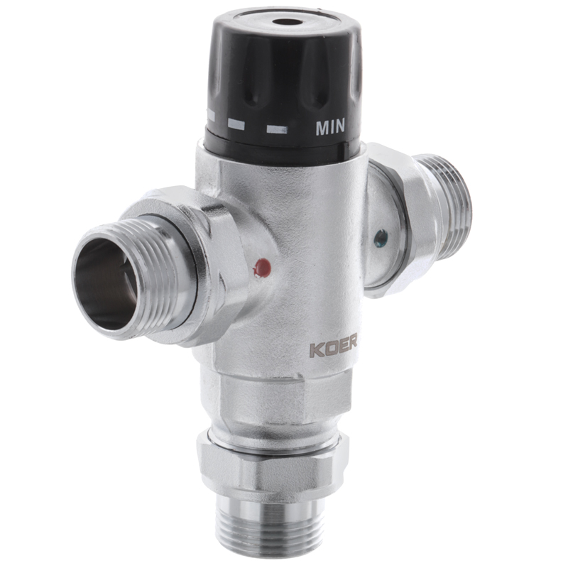 Клапан змішувач термостатичний триходовий Koer KR.1258 1'' (з накидними гайками)