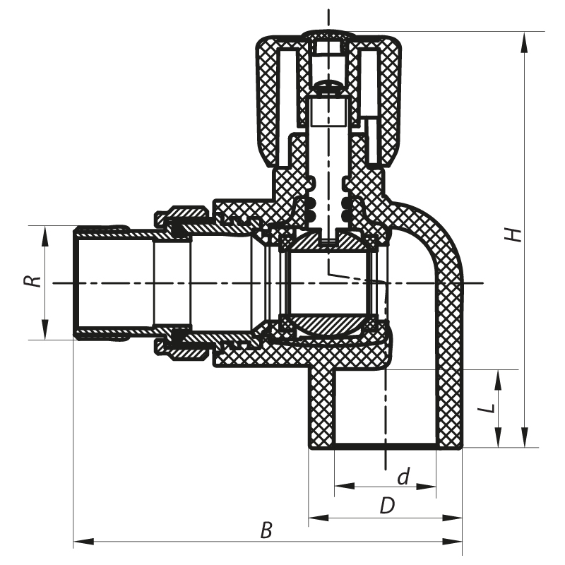 Кран радіаторний Koer K0158.PRO PPR 25x3/4  (KP0202) кутовий 