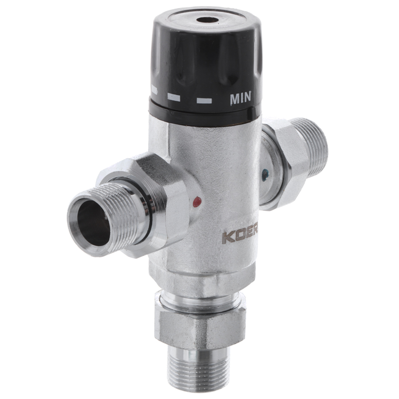 Клапан змішувач термостатичний триходовий Koer KR.1258 3/4'' (з накидними гайками)