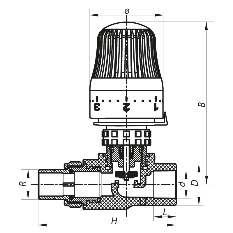 Кран термостатичний Koer K0156.PRO PPR 20x1/2 (KP0199) (прямий, з термоголовкою) 