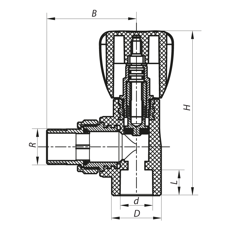 Кран радіаторний Koer K0168.PRO PPR 25x3/4  (KP0217) кутовий 