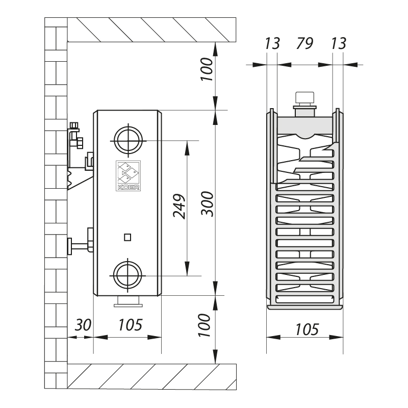 Сталевий радіатор Koer 22 тип 300х1600 RAD109 з нижнім підключенням    
