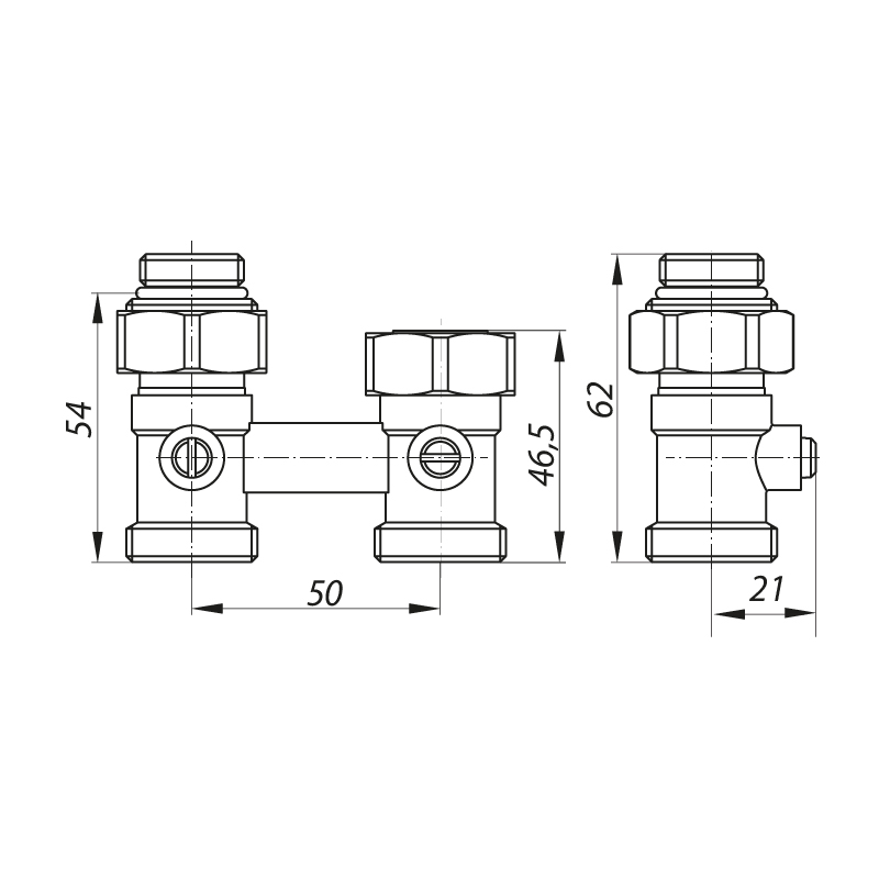 Кран нижнего подключения радиатора Koer KR.1133 3/4'' (KR2864) прямой 