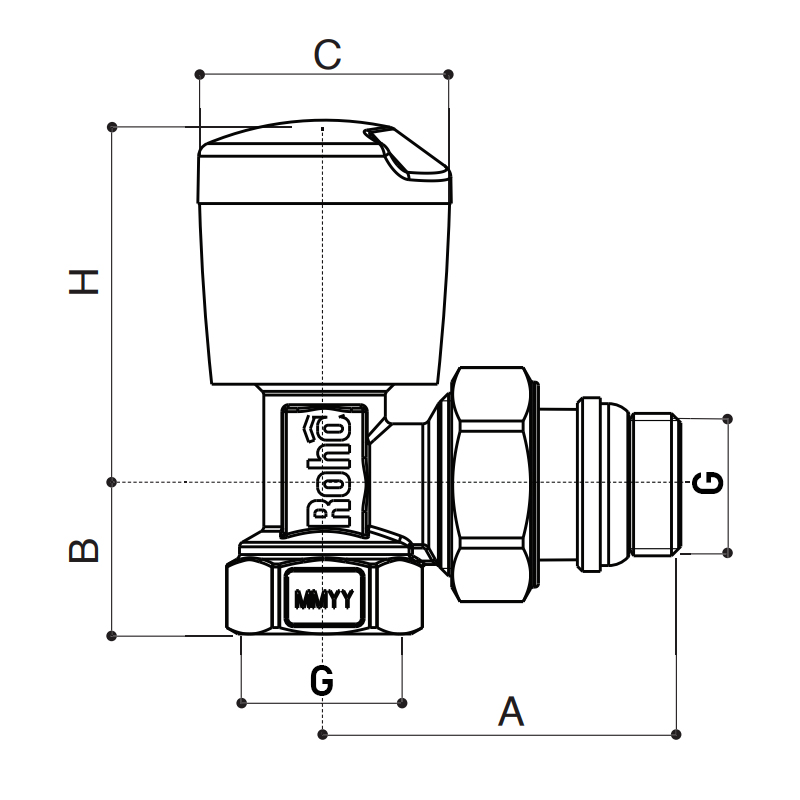 Кран радіаторний Roho R5550-050 - 1/2" (RO0128) кутовий  