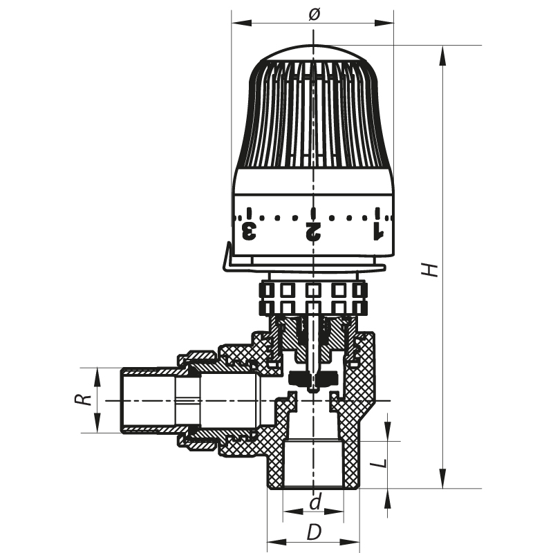 Кран термостатичний Koer K0154.PRO PPR 25x3/4 (KP0196) (кутовий, з термоголовкою) 