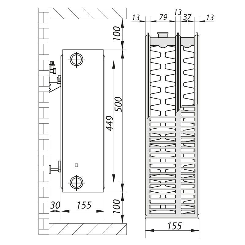 Стальной радиатор Koer 33 тип 500х700 RAD119 с боковым подключением