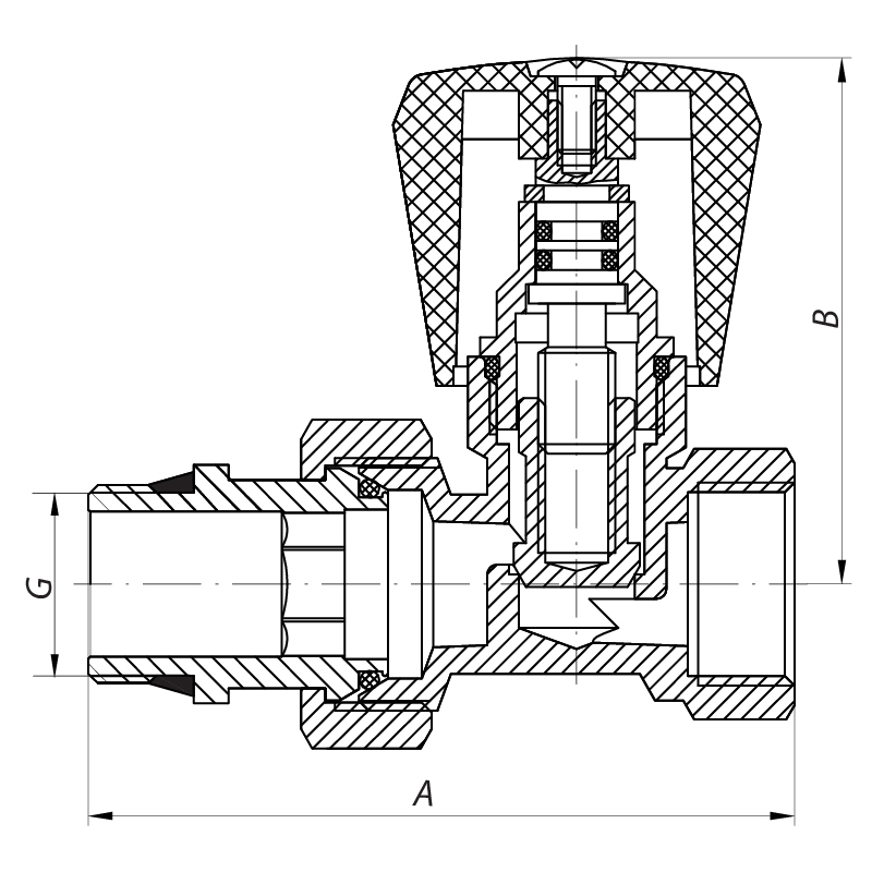 Кран радіаторний Koer KR.903-Gi 1/2x1/2 прямий  з антіпротіканням