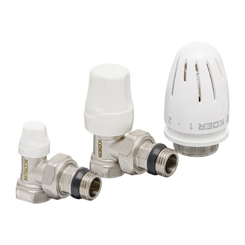Набор радиаторных кранов Koer SET-11 - 1/2"x1/2" ВЗ (KR3175) (угловой, с термоголовкой)