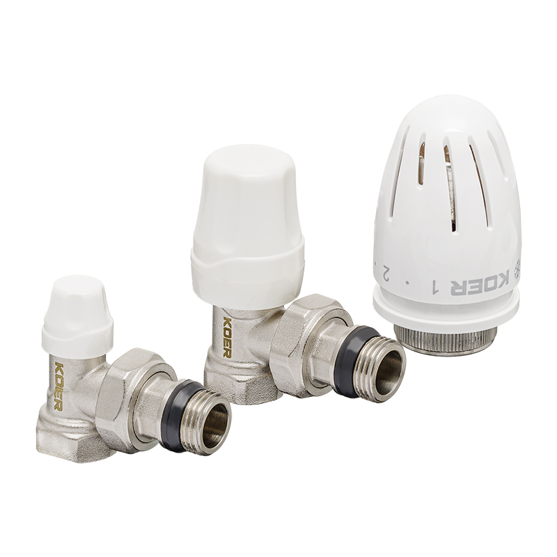 Набор радиаторных кранов Koer SET-11 - 1/2"x1/2" ВЗ (KR3175) (угловой, с термоголовкой)
