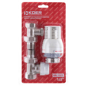 Комплект Koer KR.1321 для подключения радиатора 1/2'' прямой с термоголовкой (KR2659)