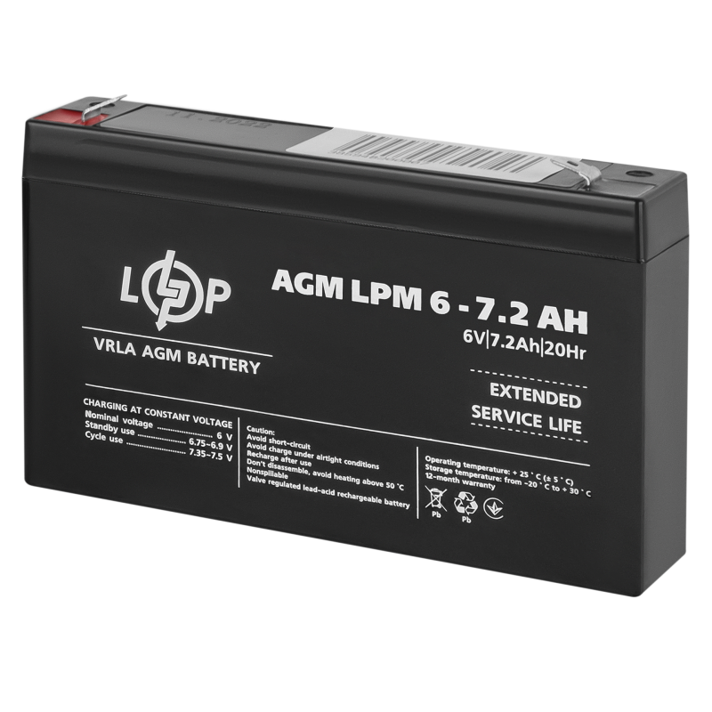 Аккумулятор свинцово-кислотный 7.2 Ah (ампер-часов) LogicPower AGM LPM 6V