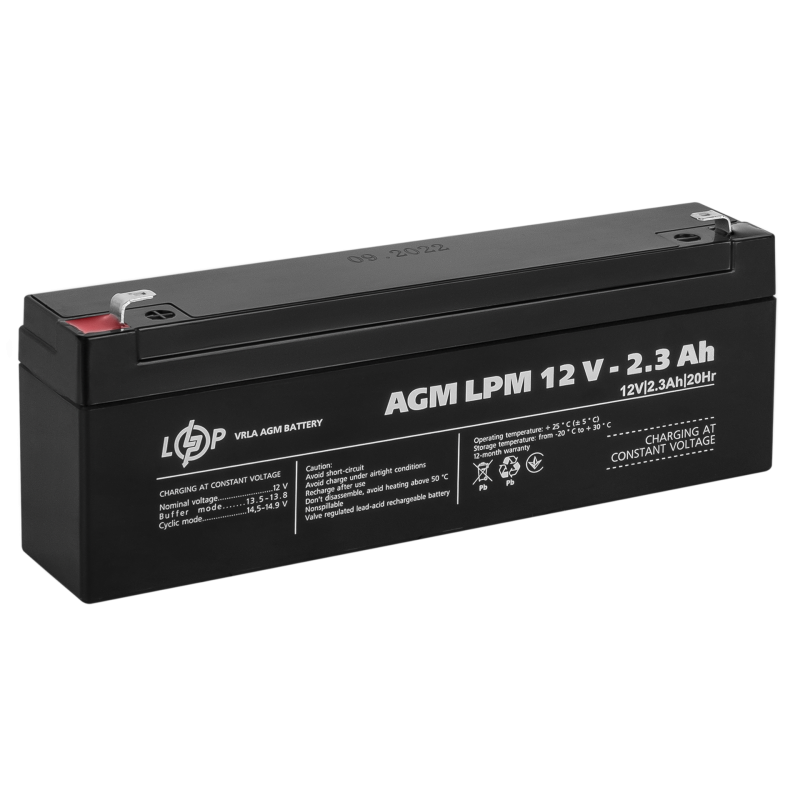Аккумулятор свинцово-кислотный 2.3 Ah (ампер-часов) LogicPower AGM LPM 12V