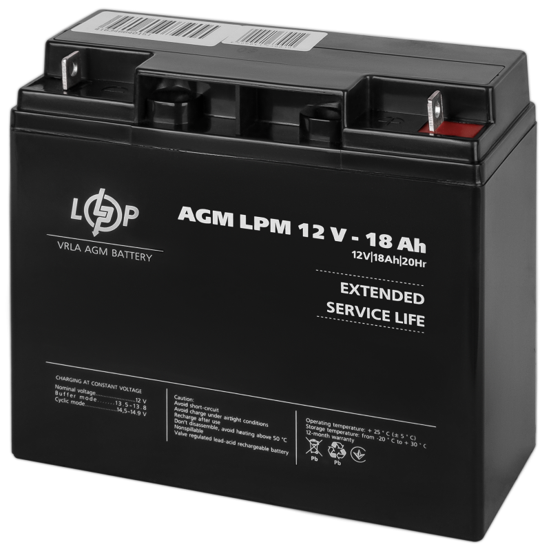 Акумулятор свинцево-кислотний 18 Ah (ампер-годин) LogicPower AGM LPM 12V