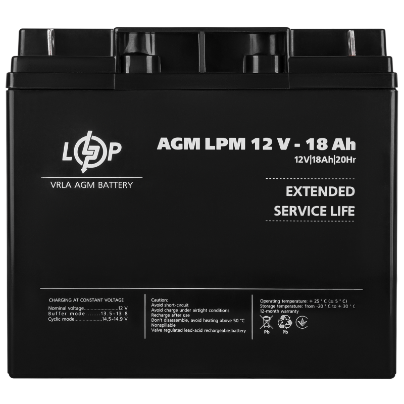Акумулятор свинцево-кислотний 18 Ah (ампер-годин) LogicPower AGM LPM 12V
