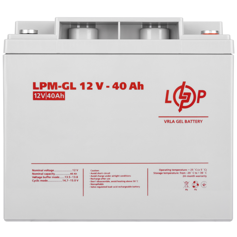 Аккумулятор гелевый 40 Ah (ампер-часов) LogicPower LPM-GL 12V