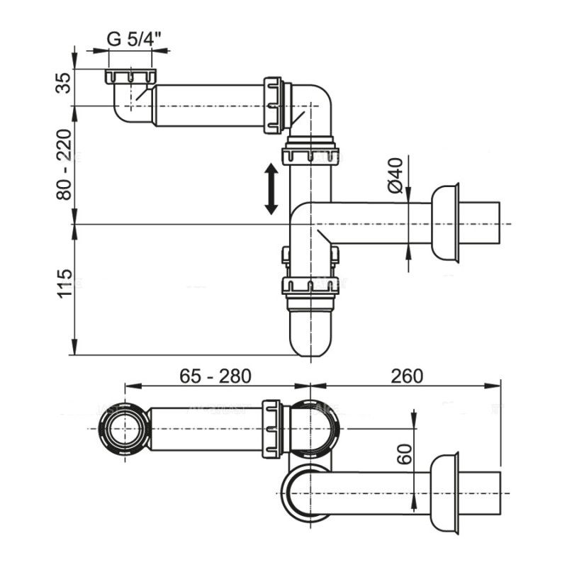 Сифон для умивальника Alcaplast A434, що економить простір з накидною гайкою 5/4"