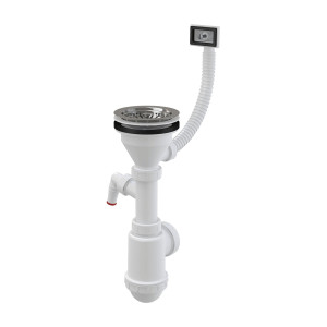 Сифон для мойки Alcaplast A447P-DN50/40 с нержавеющей решеткой DN115, гофропереливом и штуцером