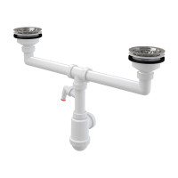 Сифон для здвоєної мийки Alcaplast A453P з нержавіючими решітками DN115 та штуцером