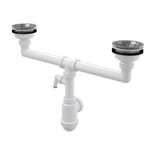 Сифон для здвоєної мийки Alcaplast A453P з нержавіючими решітками DN115 та штуцером
