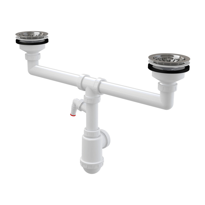 Сифон для здвоєної мийки Alcaplast A453P з нержавіючими решітками DN115 та штуцером
