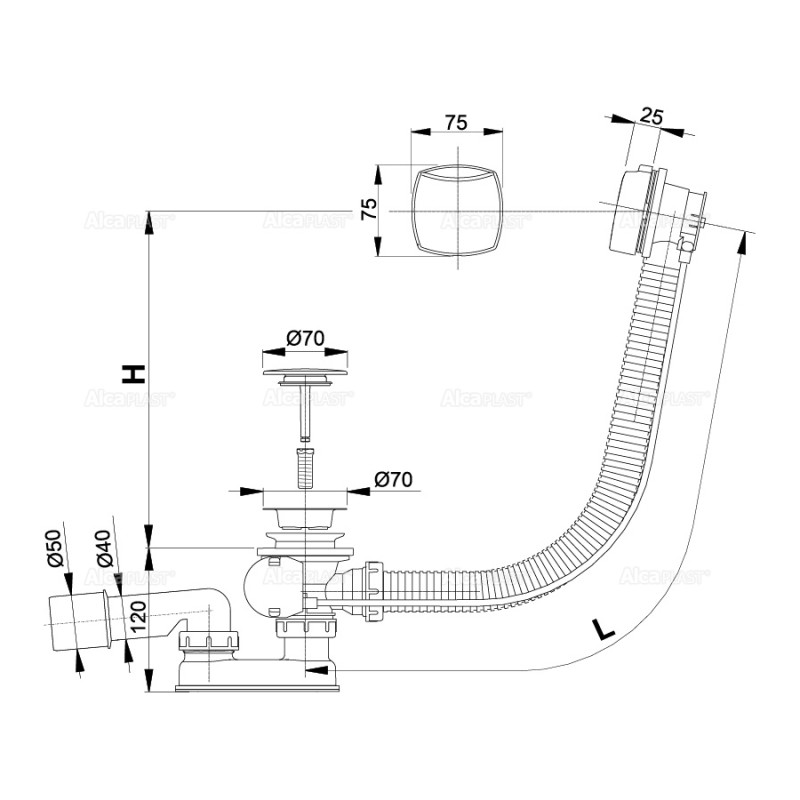 Сифон для ванны Alcaplast A51CRM автомат комплект, металл 