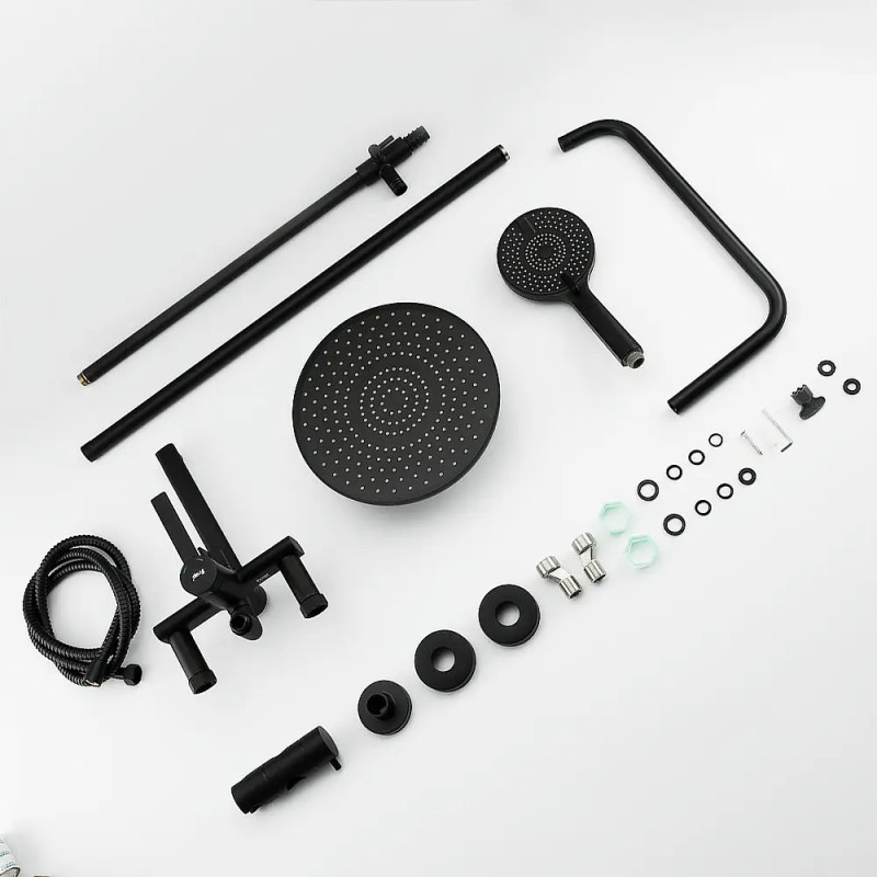 Душевая система Frap F2467-6 с поворотным изливом (3-х функциональная, лататунь, Ø35, черный)