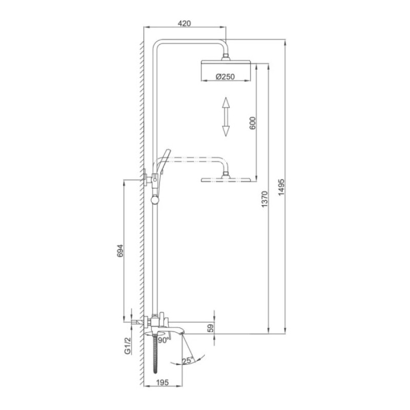 Душова система Frap F2475 (вилив, 3-х функц. лійка) 