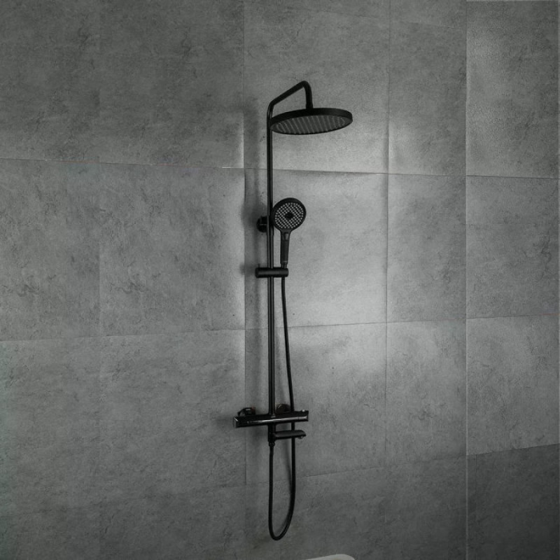 Душова система GAPPO G2403-56 з термостатом (вилив, перемикач на лійку, 3 режими, чорний/хром)