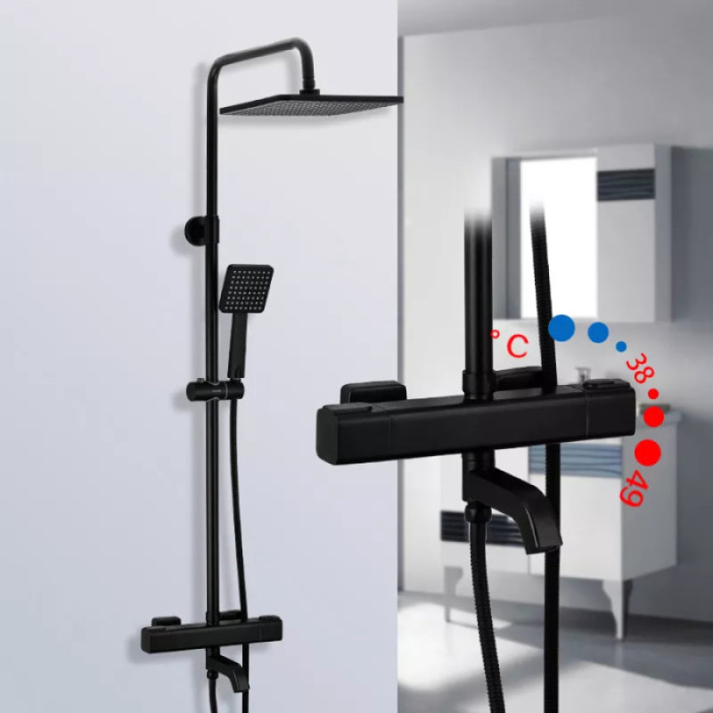 Душевая система GAPPO G2491-6 с термостатом (вылив - переключатель на лейку, черный)