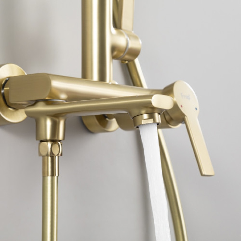 Душова система FRAP F2488-3 з поворотним виливом, 3 функції, латунь, золотий сатин 