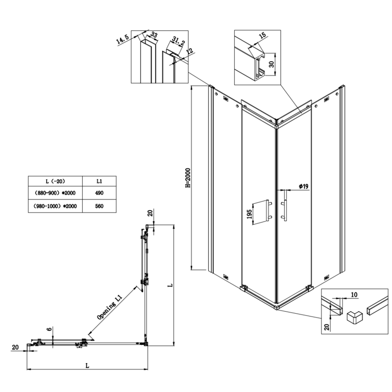 Душевая кабина Koer SR SC03-90x90x200-TR-07 Easy Clean 6мм, без поддона, прозрачное стекло, графит